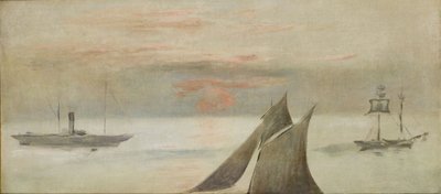 Boote auf dem Meer, Sonnenuntergang von Édouard Manet