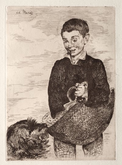 Der Junge mit dem Hund, mit dem Korb von Édouard Manet