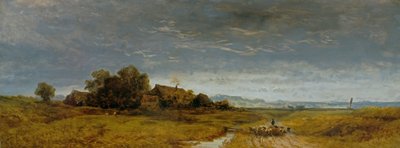Oberbayerische Ebene mit heimziehender Schafherde von Eduard Schleich der Ältere