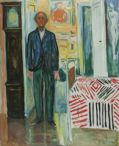 Selbstporträt. Zwischen Uhr und Bett von Edvard Munch