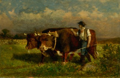 Unbetitelter Mann mit zwei Ochsen von Edward Mitchell Bannister