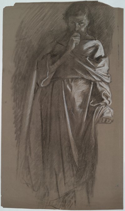 Figurenstudie, Mann hält ein Gewand von Edwin Austin Abbey