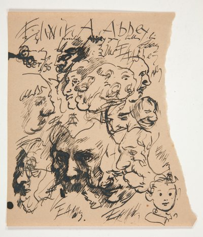 Blatt mit Skizzen von Köpfen von Edwin Austin Abbey
