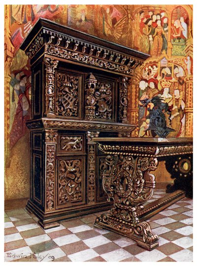 Geschnitzter Eichenarmoire, 1910 von Edwin Foley