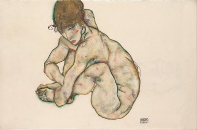 Kauerndes nacktes Mädchen, 1914 von Egon Schiele