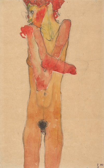 Mädchen nackt mit verschränkten Armen, 1910 von Egon Schiele