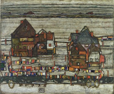 Häuser mit Wäscheleinen, 1914 von Egon Schiele