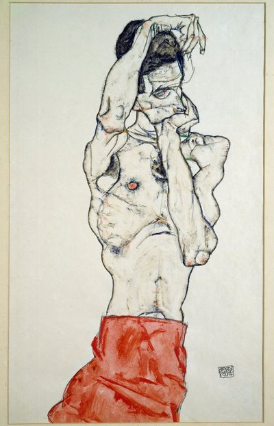 Männlicher Akt mit rotem Tuch von Egon Schiele