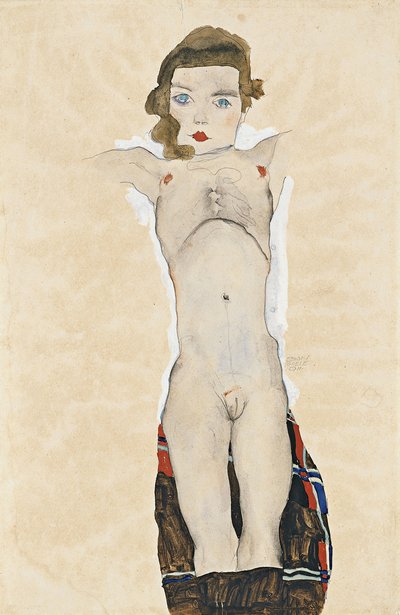 Nacktes Mädchen mit ausgestreckten Armen von Egon Schiele