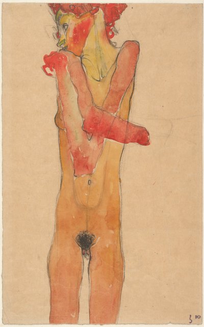 Nacktes Mädchen mit verschränkten Armen, 1910 von Egon Schiele