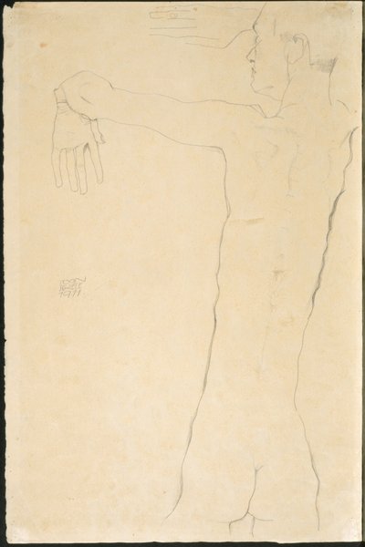 Nackter Mann mit erhobenen Armen (recto) von Egon Schiele
