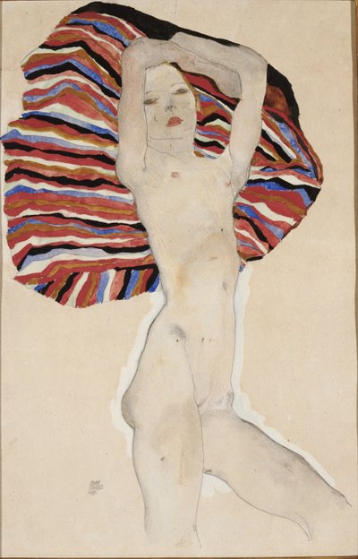 Nackt gegen farbiges Material, 1911 von Egon Schiele