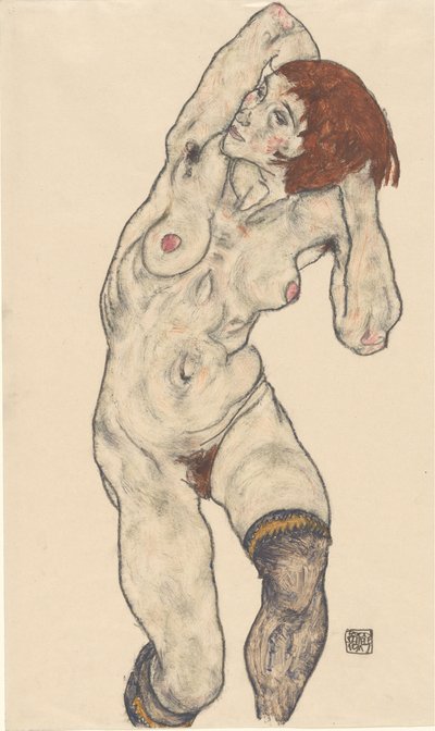 Akt in schwarzen Strümpfen von Egon Schiele