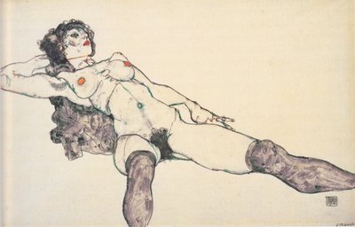 Liegender weiblicher Akt mit gespreizten Beinen, 1914 von Egon Schiele