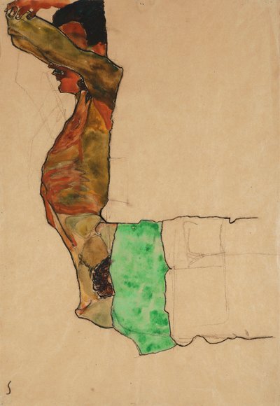Liegender männlicher Akt mit grünem Tuch von Egon Schiele