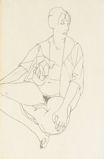 Sitzender weiblicher Akt mit offener Bluse, 1913 von Egon Schiele