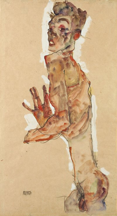 Selbstporträt mit gespreizten Fingern, 1911 von Egon Schiele