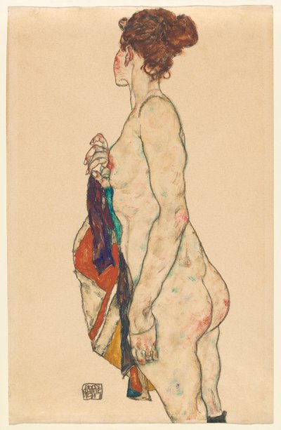 Stehender Akt mit gemustertem Gewand, 1917 von Egon Schiele