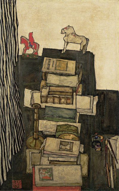 Stillleben mit Büchern Schieles Schreibtisch, 1914 von Egon Schiele