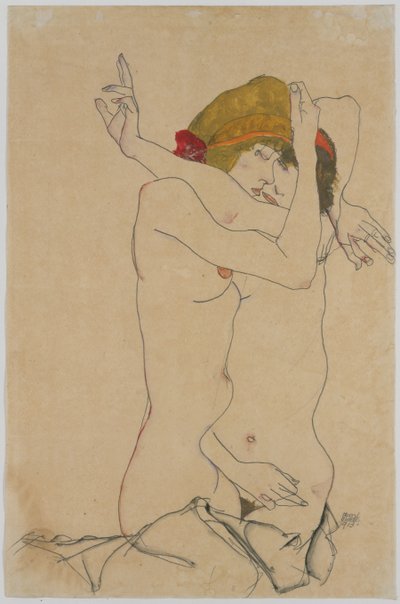 Zwei Frauen umarmen sich, 1913 von Egon Schiele