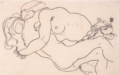 Zwei sich umarmende weibliche Akte, 1918 von Egon Schiele