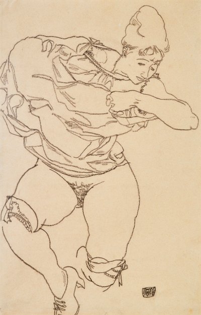 Frau beim Ausziehen, 1917 von Egon Schiele