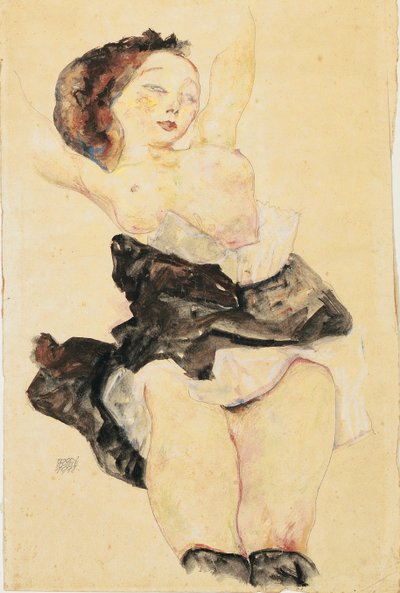 Junges Mädchen liegend, halb nackt, 1912 von Egon Schiele