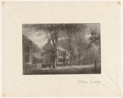 Ohne Titel [Haus in einer baumgesäumten Straße] von Elbridge Kingsley
