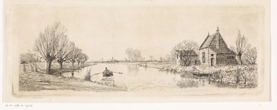Flusslandschaft mit einem Holzhaus von Elias Stark