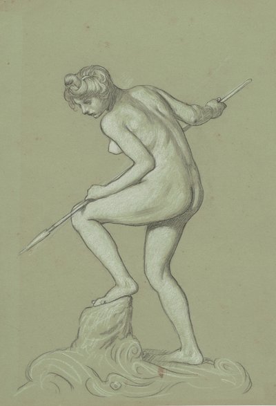 Mädchen spießt Delfin auf, ca. 1900 von Elihu Vedder