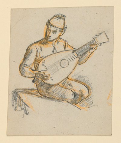 Sitzender Junge, der eine Laute spielt von Elihu Vedder