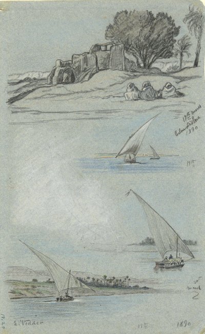Blatt mit Studien von Elihu Vedder