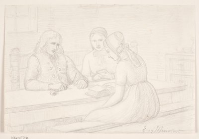 Studienzeichnung zu "Hausandacht" von Elisabeth Jerichau Baumann