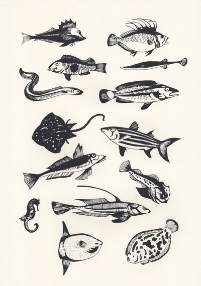 Monotone Ebene Fisch, 2015 von Eliza Southwood