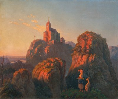 Landschaft mit Kirche am Abend von Emil Ludwig Löhr