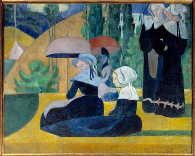 Bretonen mit Regenschirmen von Emile Bernard