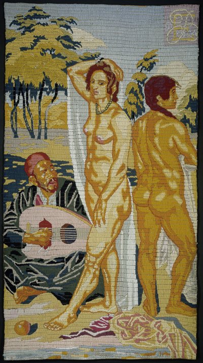 Gesticktes Tableau; Zwei Badende von Emile Bernard