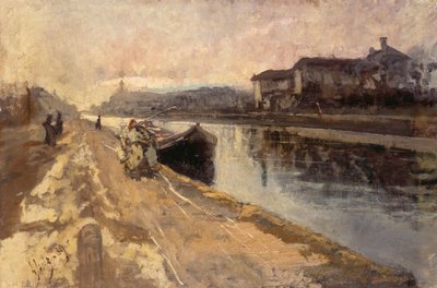 Bürger entlang des Naviglio-Kanals von Emilio Gola