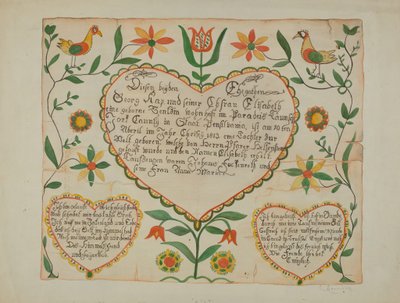 Fraktur - Geburts- und Taufurkunde von Emma M. Krumrine