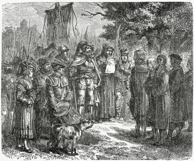 Ein Raubritter fordert Tribut, 1882 von English School