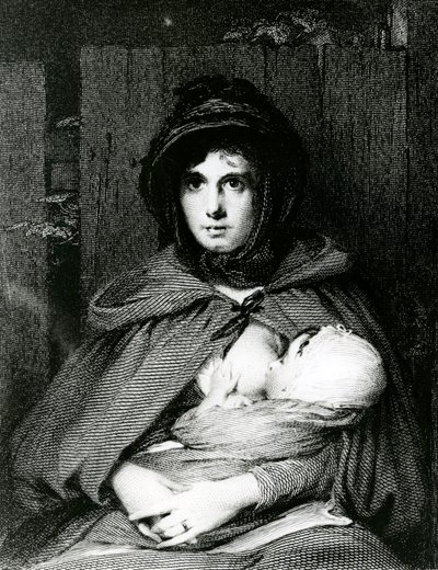 Eine Mutter stillt ihr Baby (Stich) von English School