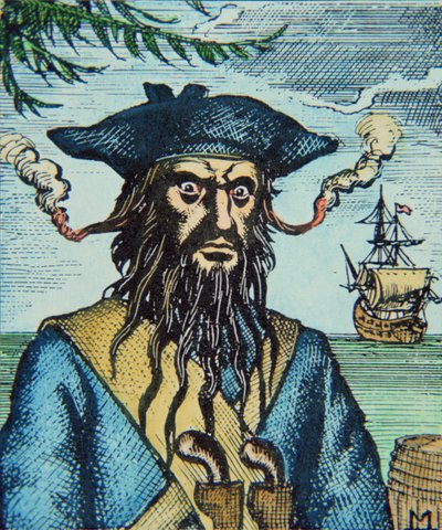 Blackbeard der Pirat (farbige Gravur) von English School