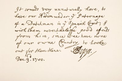 Handschrift und Unterschrift von Samuel Pepys, 1700 von English School