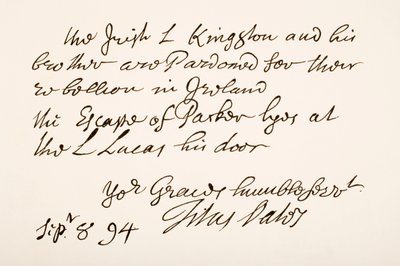 Handschrift und Unterschrift von Titus Oates, 1694 von English School