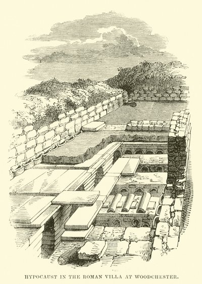 Hypokaustum in der römischen Villa in Woodchester von English School