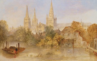 Lichfield Kathedrale vom Stowe Pool, ca. 1850 von English School