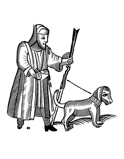 Mann, der seinen Hund spazieren führt von English School