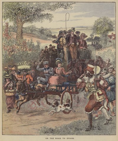 Auf dem Weg nach Epsom (farbige Gravur) von English School