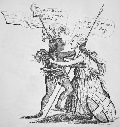 Versöhnung zwischen Britannia und ihrer Tochter Amerika von English School