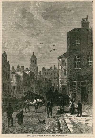 Swallow Street, London, während des Abrisses von English School